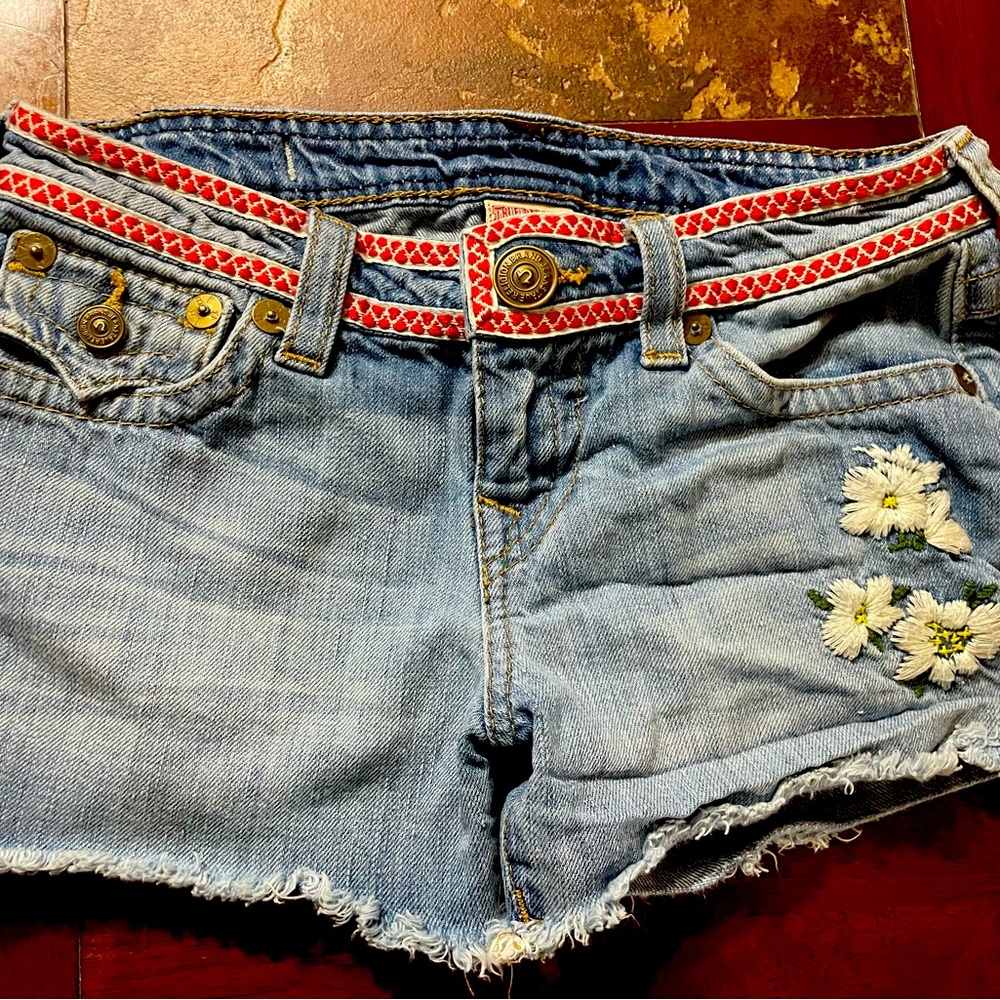 True Religion Girls embroidered jean shorts